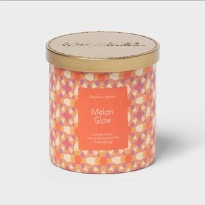 2-Wick Glass Jar 15oz Candle with Patterned Sleeve Melon Glow - Opalhouse